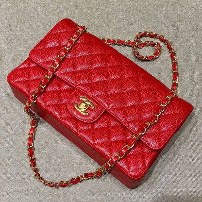 CH CLASSIC 11.12 HANDBAG 25.5 Grained Calfskin Red