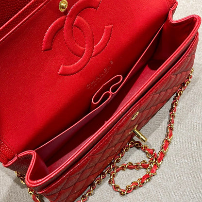 CH CLASSIC 11.12 HANDBAG 25.5 Grained Calfskin Red