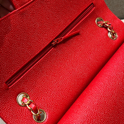 CH CLASSIC 11.12 HANDBAG 25.5 Grained Calfskin Red