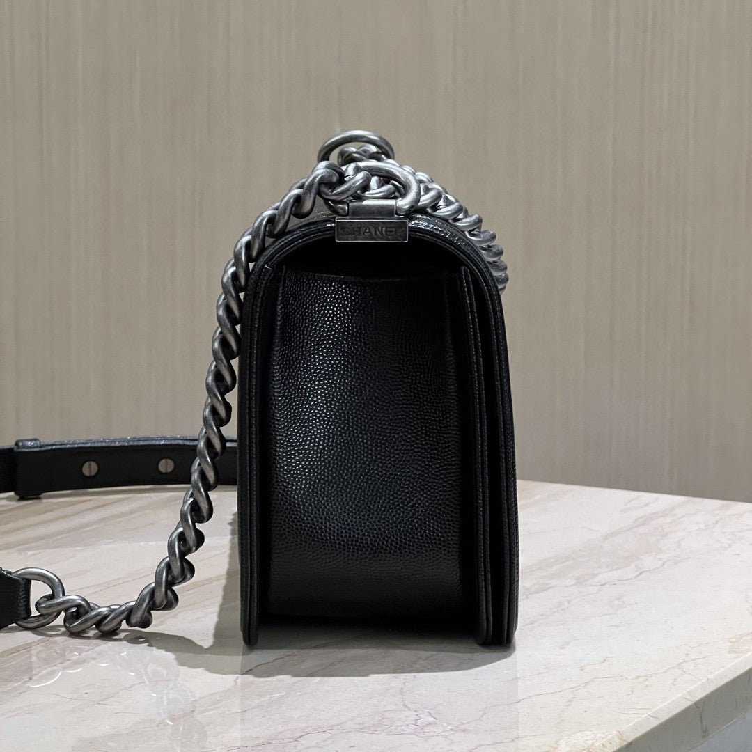 CH BOY HANDBAG 25 Small Grained Calfskin Black