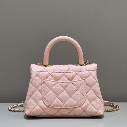 CH  MINI FLAP BAG WITH TOP HANDLE 19  Grained Calfskin Pink