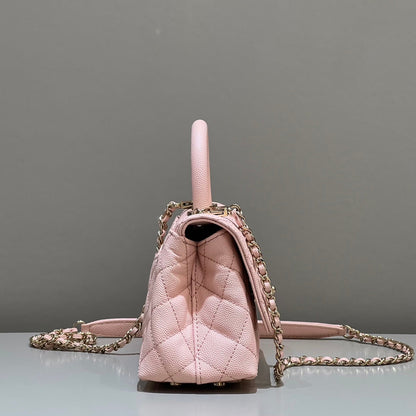 CH  MINI FLAP BAG WITH TOP HANDLE 19  Grained Calfskin Pink