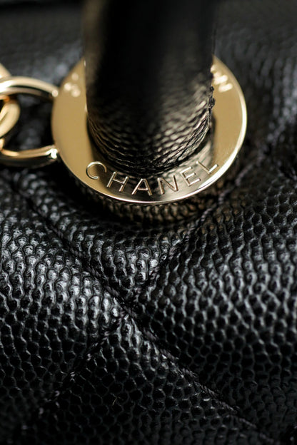 CH  MINI FLAP BAG WITH TOP HANDLE 19  Grained Calfskin Black