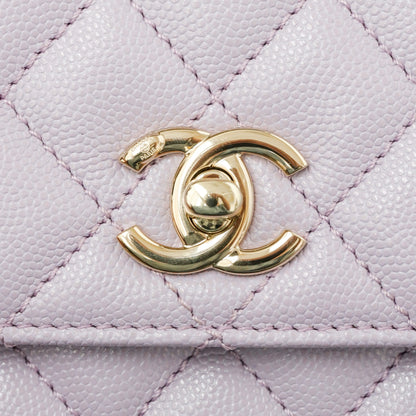 CH  FLAP BAG WITH TOP HANDLE 24  Small Grained Calfskin Light Purple