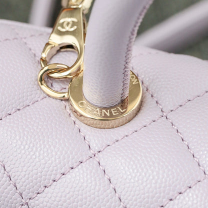 CH  FLAP BAG WITH TOP HANDLE 24  Small Grained Calfskin Light Purple
