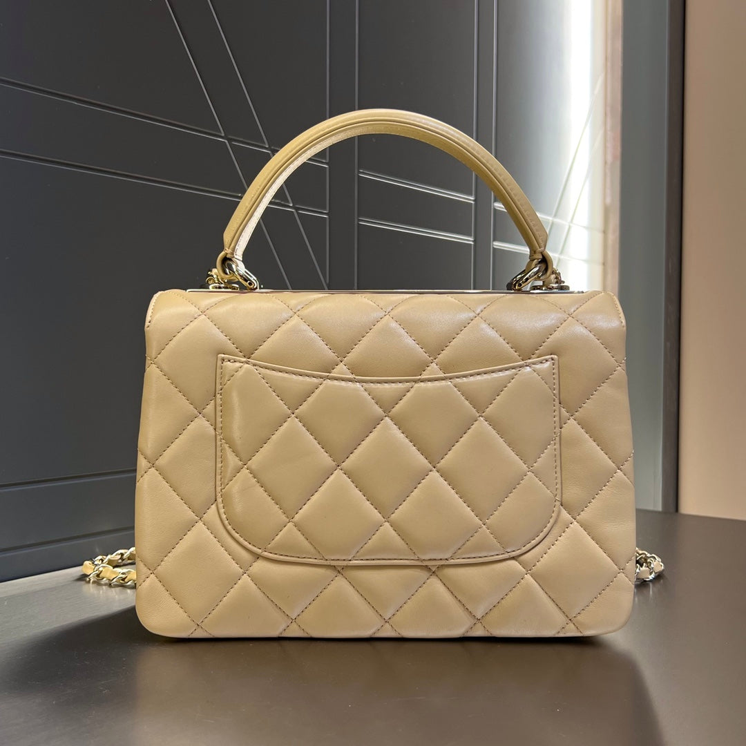 CH FLAP BAG WITH TOP HANDLE Trendy cc Lambskin Apricot