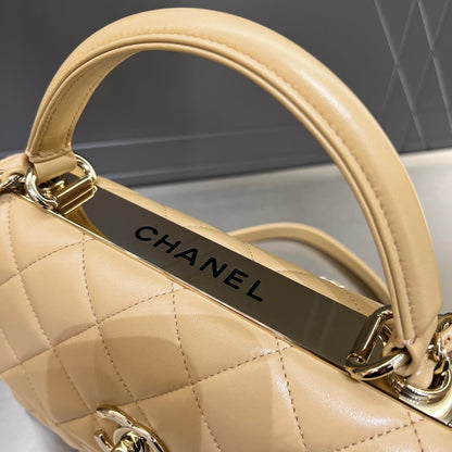CH FLAP BAG WITH TOP HANDLE Trendy cc Lambskin Apricot