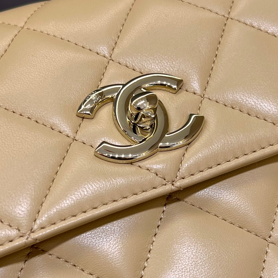 CH FLAP BAG WITH TOP HANDLE Trendy cc Lambskin Apricot