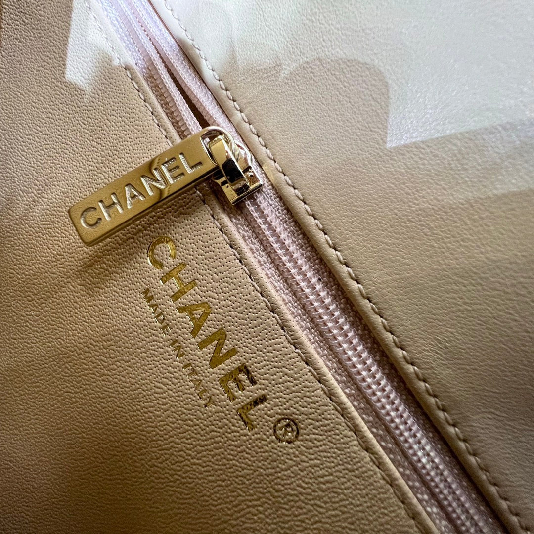 CH FLAP BAG WITH TOP HANDLE Trendy cc Lambskin Apricot