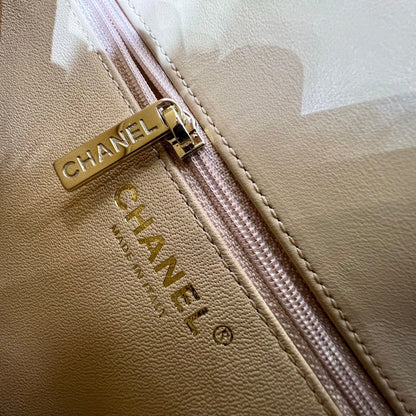CH FLAP BAG WITH TOP HANDLE Trendy cc Lambskin Apricot