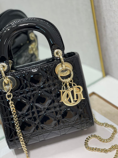 DO Mini & Small Lady Bag Black Patent Cannage Calfskin