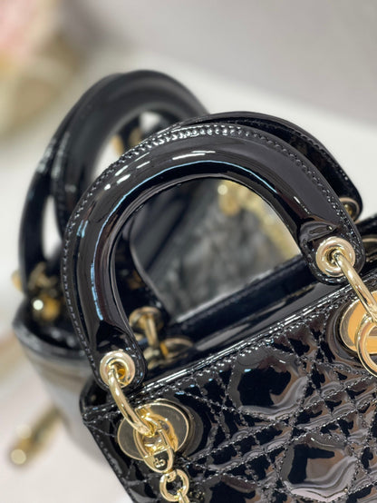 DO Mini & Small Lady Bag Black Patent Cannage Calfskin