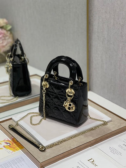 DO Mini & Small Lady Bag Black Patent Cannage Calfskin