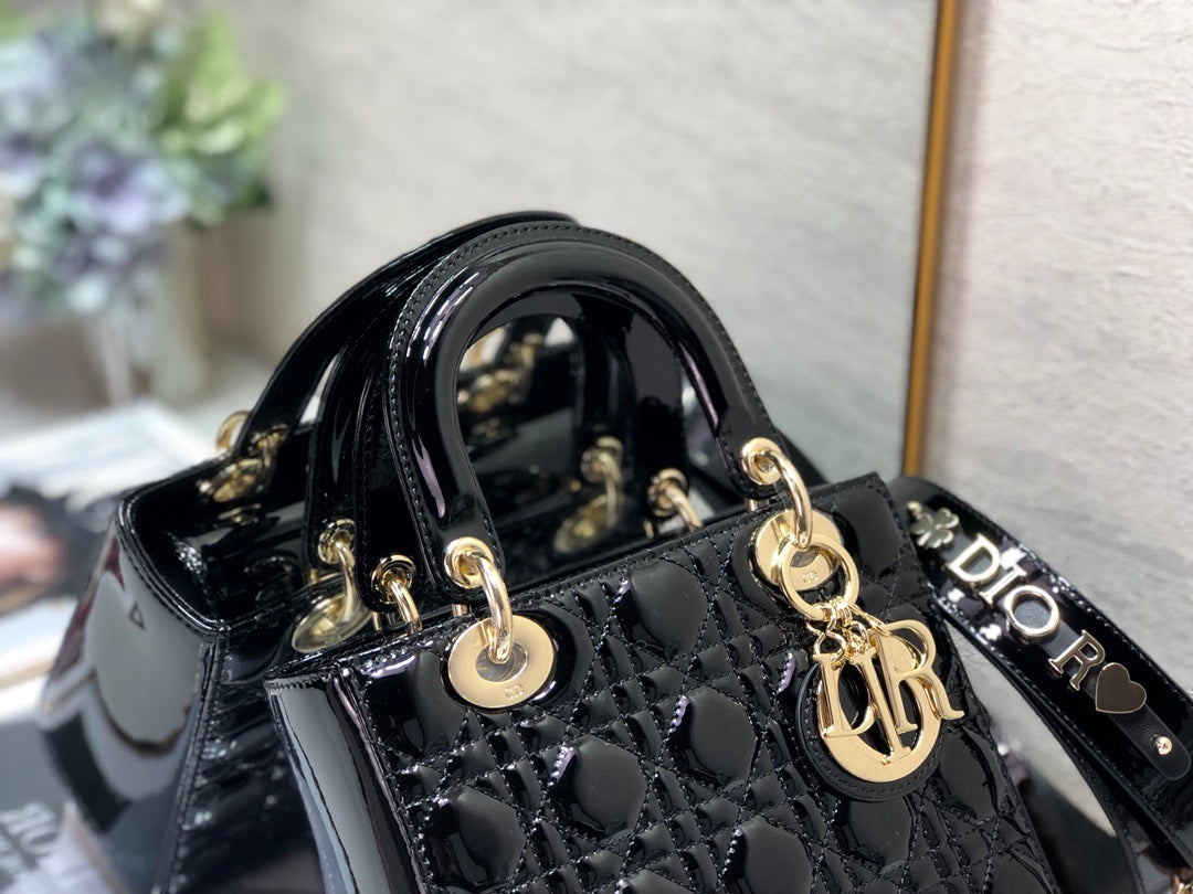 DO Mini & Small Lady Bag Black Patent Cannage Calfskin