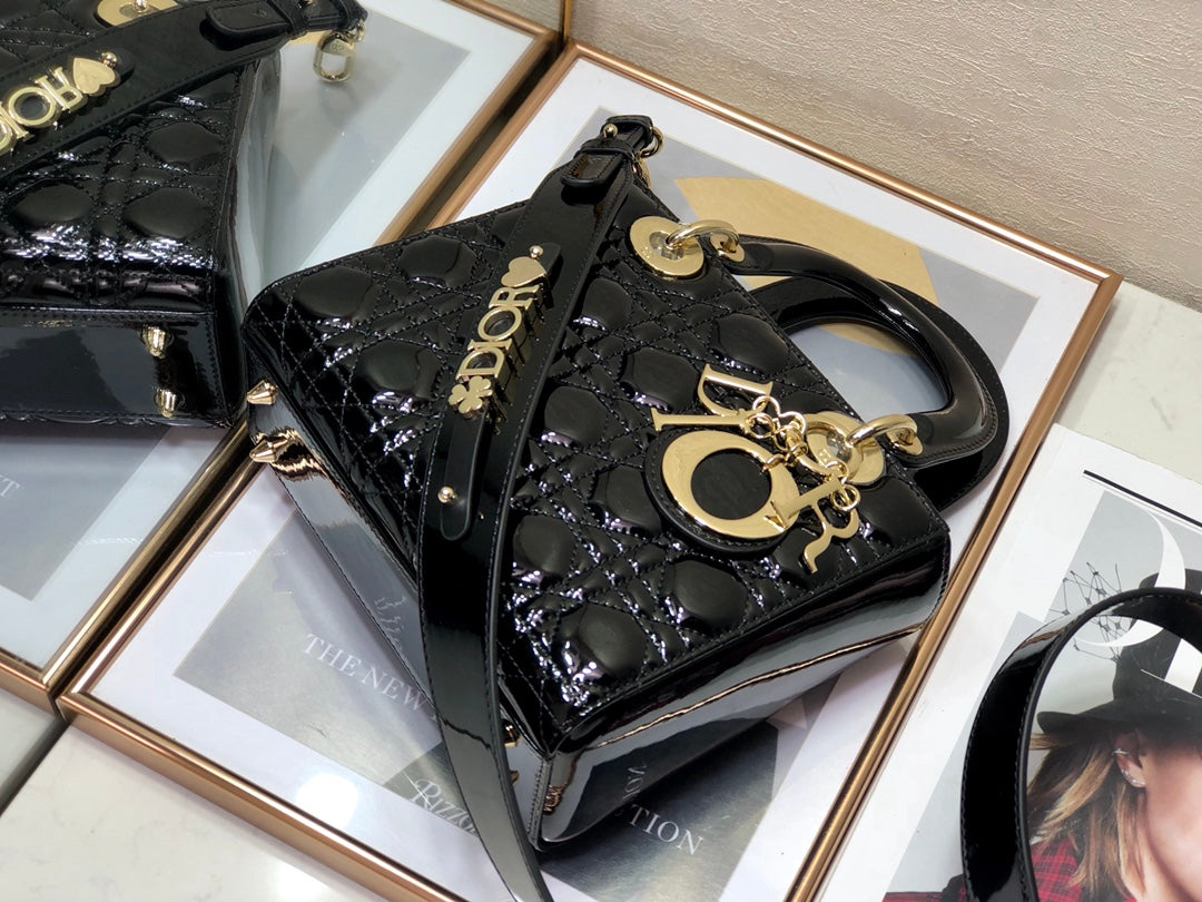 DO Mini & Small Lady Bag Black Patent Cannage Calfskin