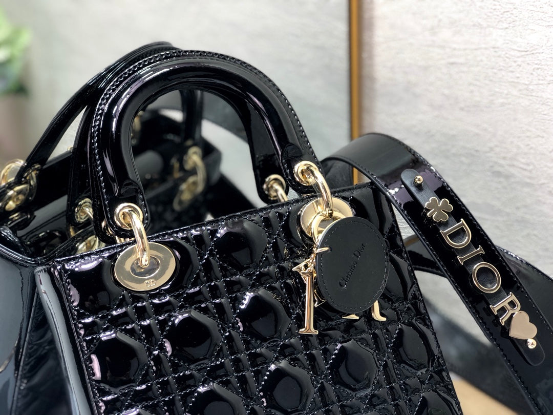DO Mini & Small Lady Bag Black Patent Cannage Calfskin