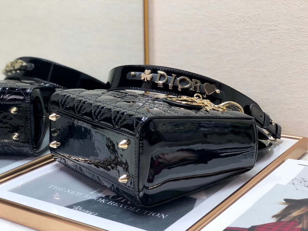 DO Mini & Small Lady Bag Black Patent Cannage Calfskin