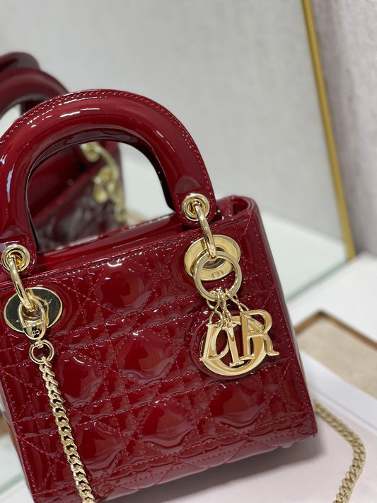 DO Mini & Small Lady Bag Claret Patent Cannage Calfskin