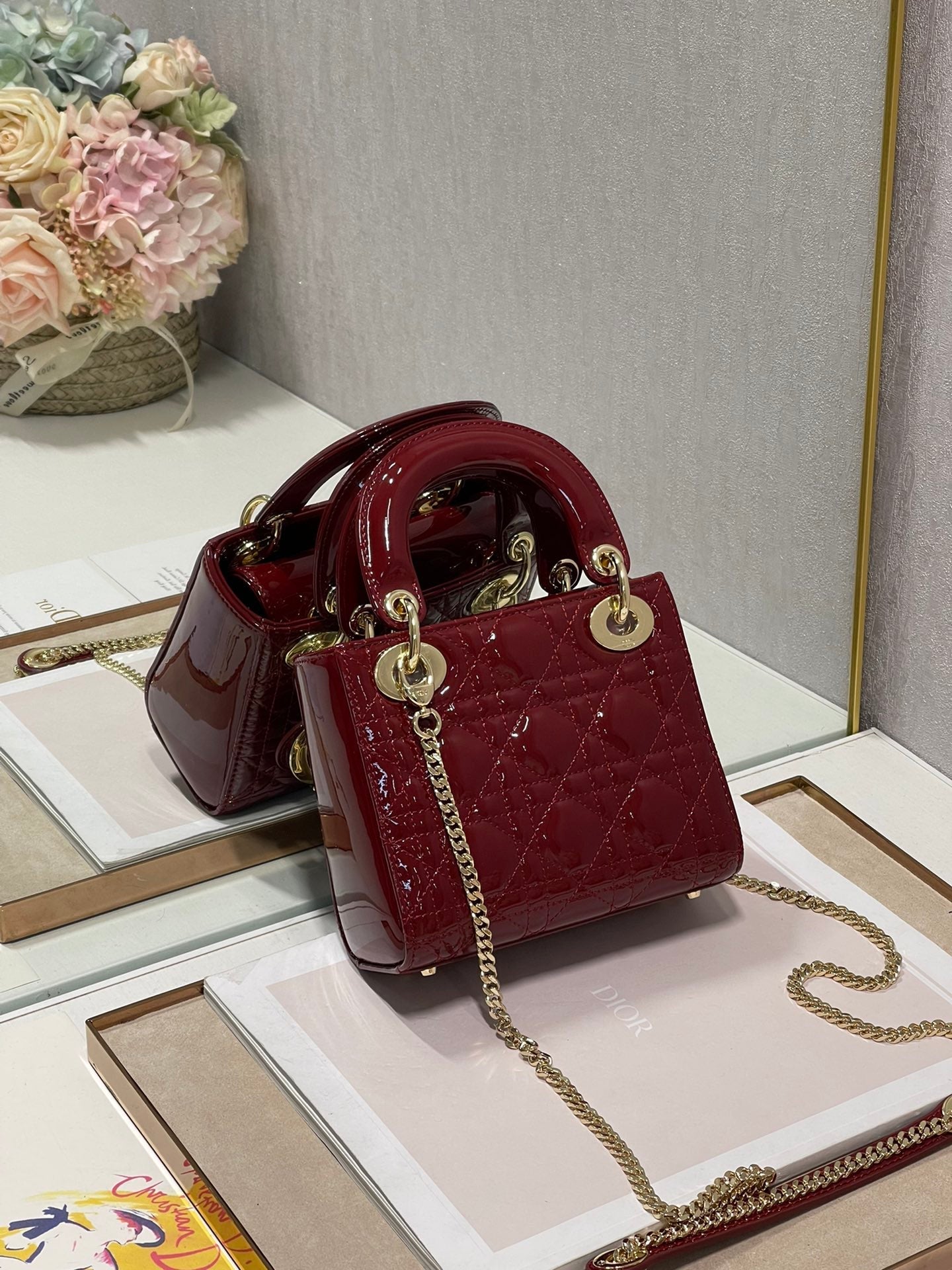 DO Mini & Small Lady Bag Claret Patent Cannage Calfskin