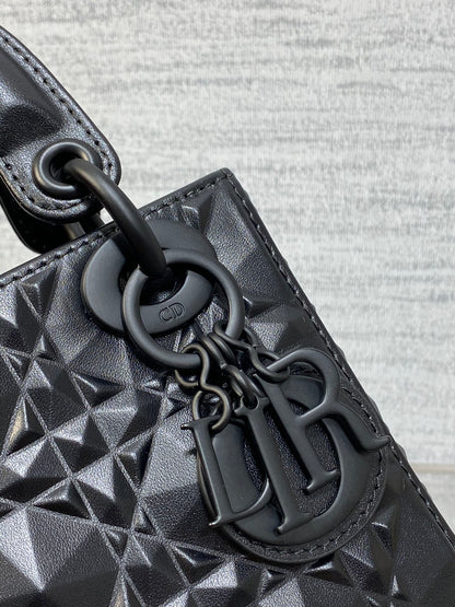DO  Mini Lady Bag  Matte Black Diamond Pattern Calfskin