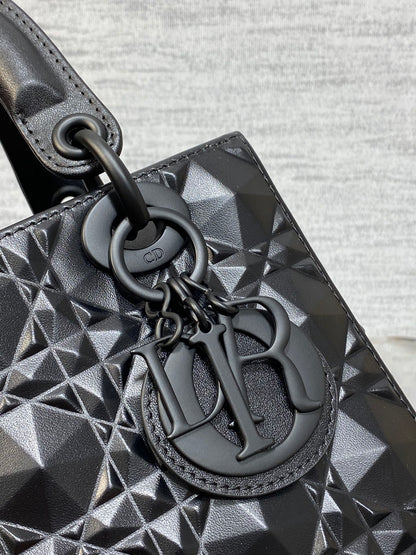 DO  Mini Lady Bag  Matte Black Diamond Pattern Calfskin