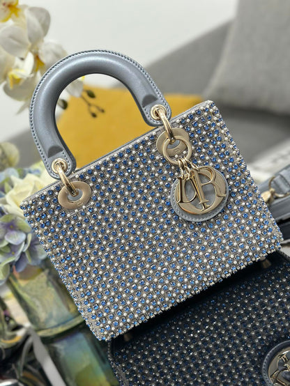 DO Mini Lady  Bag  Grey Sapphire Pearl decoration Embroidery