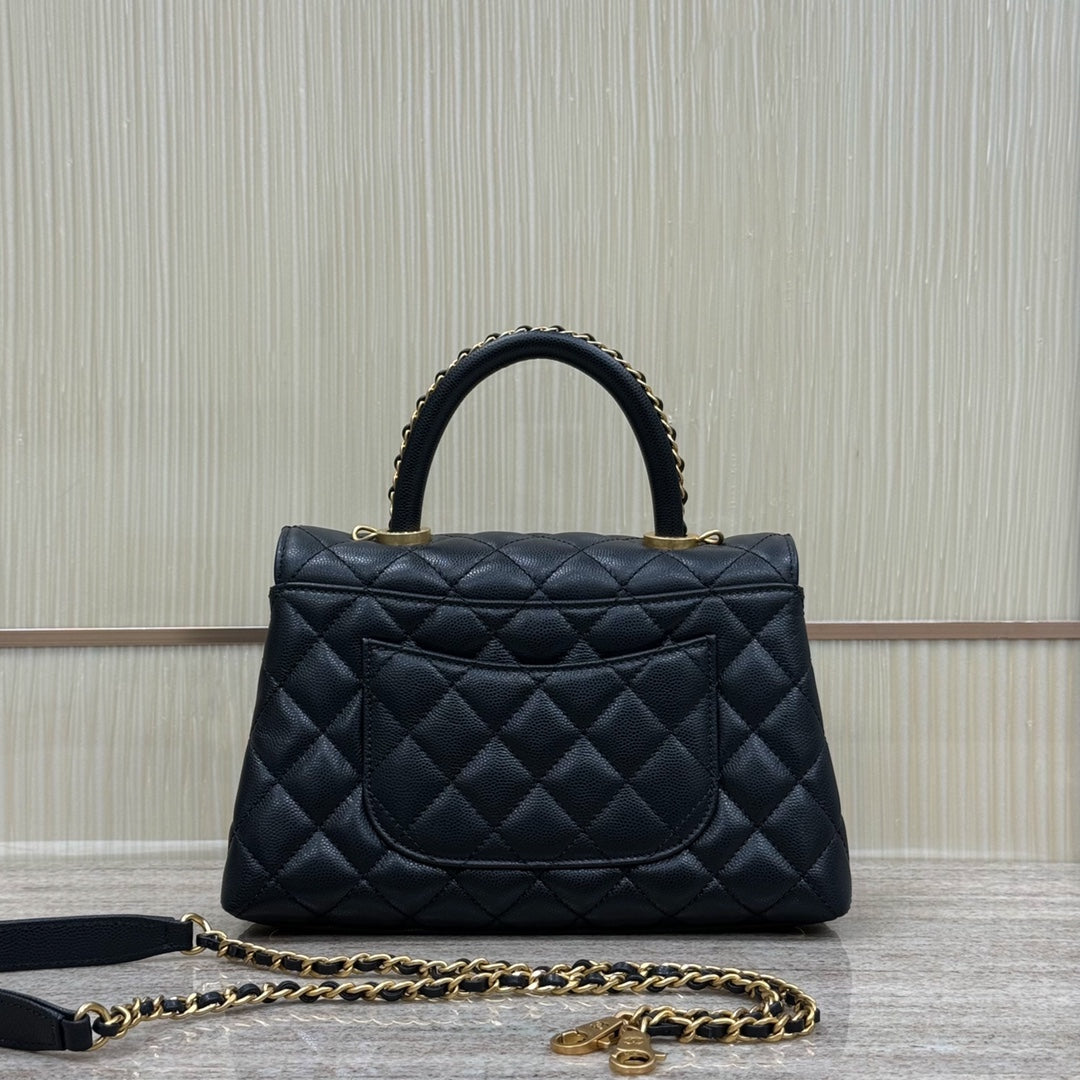CH FLAP BAG WITH TOP HANDLE 24  Grained Calfskin Black