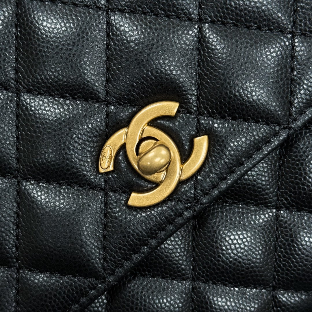 CH FLAP BAG WITH TOP HANDLE 24  Grained Calfskin Black