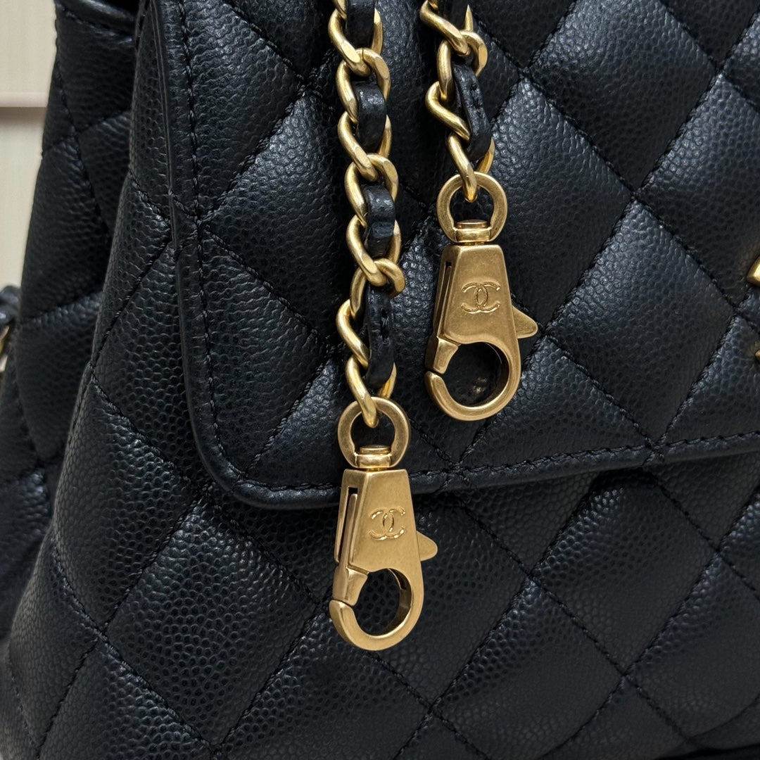 CH FLAP BAG WITH TOP HANDLE 24  Grained Calfskin Black