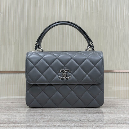 CH FLAP BAG WITH TOP HANDLE Trendy cc Lambskin Gray