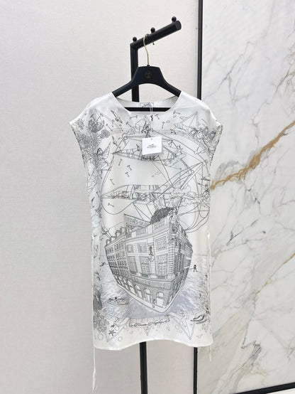 He 25ss print silk dress