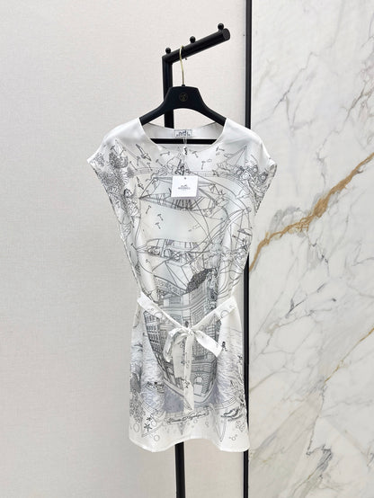 He 25ss print silk dress