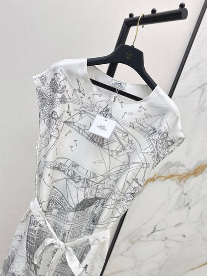 He 25ss print silk dress