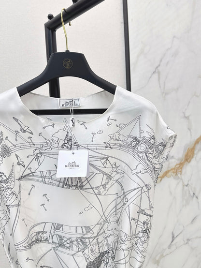 He 25ss print silk dress