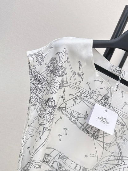 He 25ss print silk dress