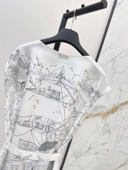 He 25ss print silk dress