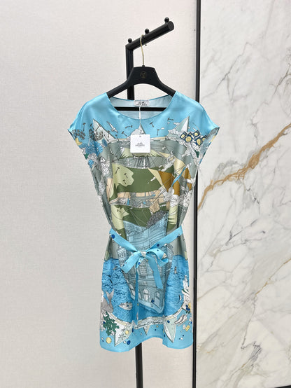 He 25ss print silk dress