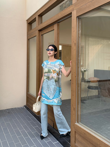 He 25ss print silk dress