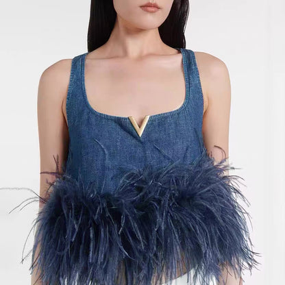Val 25ss Removable ostrich feathers vest
