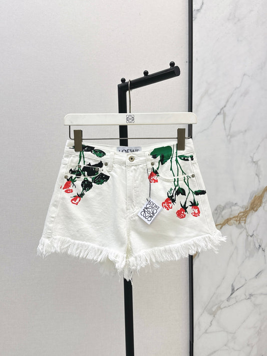 Loe 25ss print denim shorts