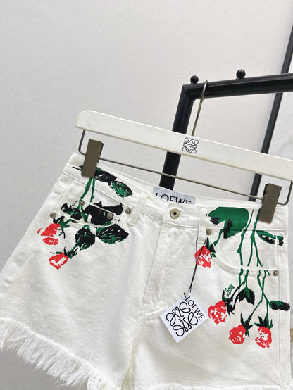 Loe 25ss print denim shorts