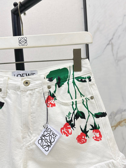 Loe 25ss print denim shorts