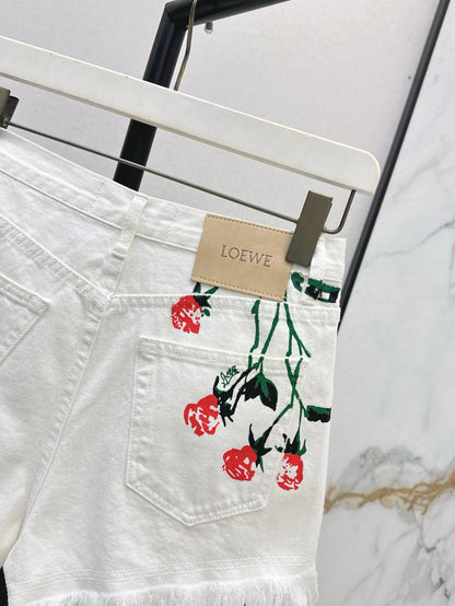 Loe 25ss print denim shorts