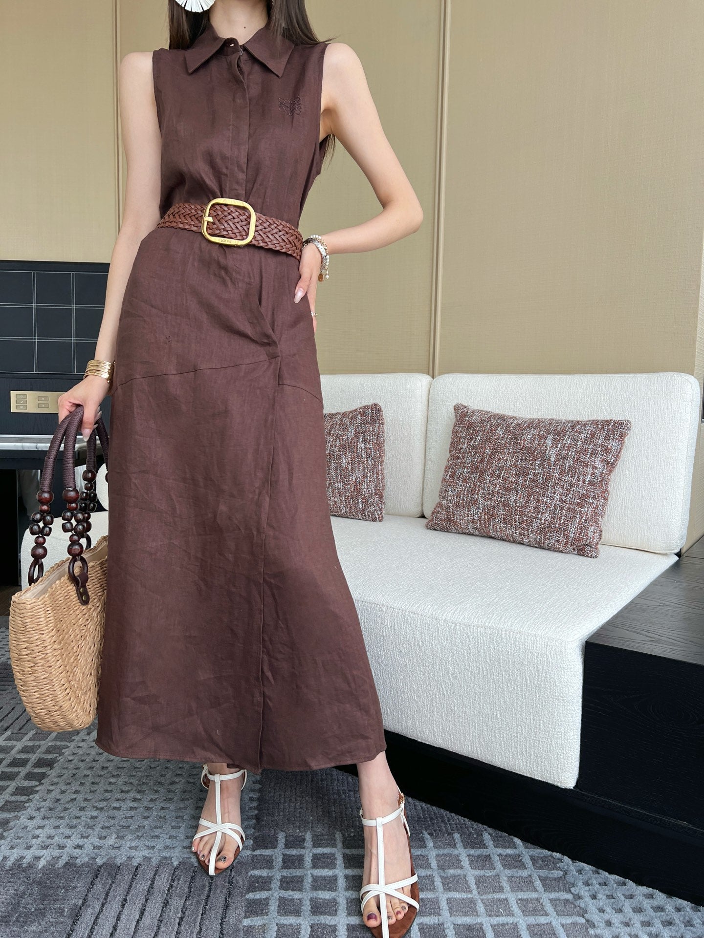 Loe 25ss Linen sleeveless dress