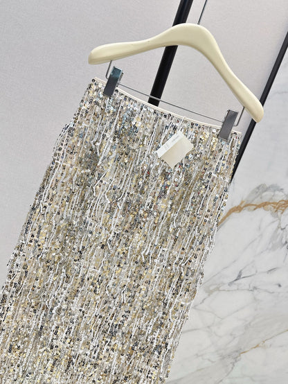 Brune 25ss Fringed sequined skirt