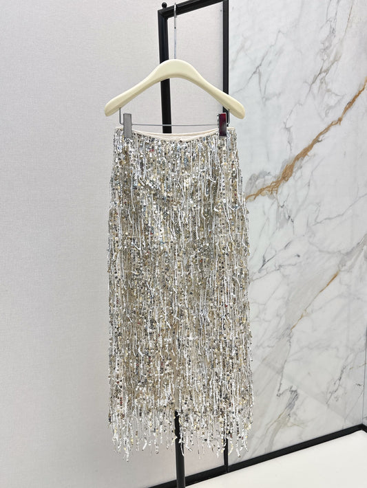 Brune 25ss Fringed sequined skirt