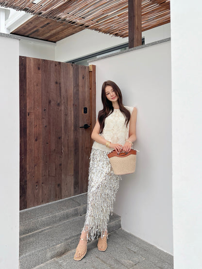 Brune 25ss Fringed sequined skirt