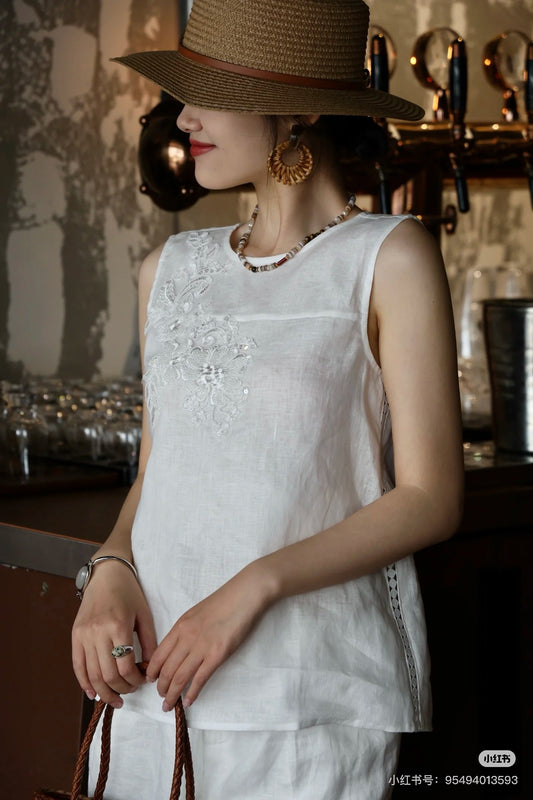 Loro 25ss linen embroidered suit