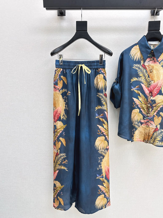 Zimm 25ss Silk print pants