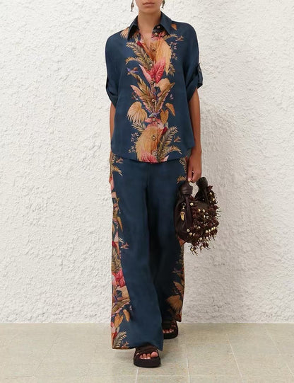 Zimm 25ss Silk print pants